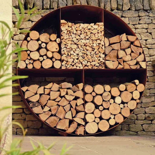 CORTEN STEEL CIRCULAR LOG STORE