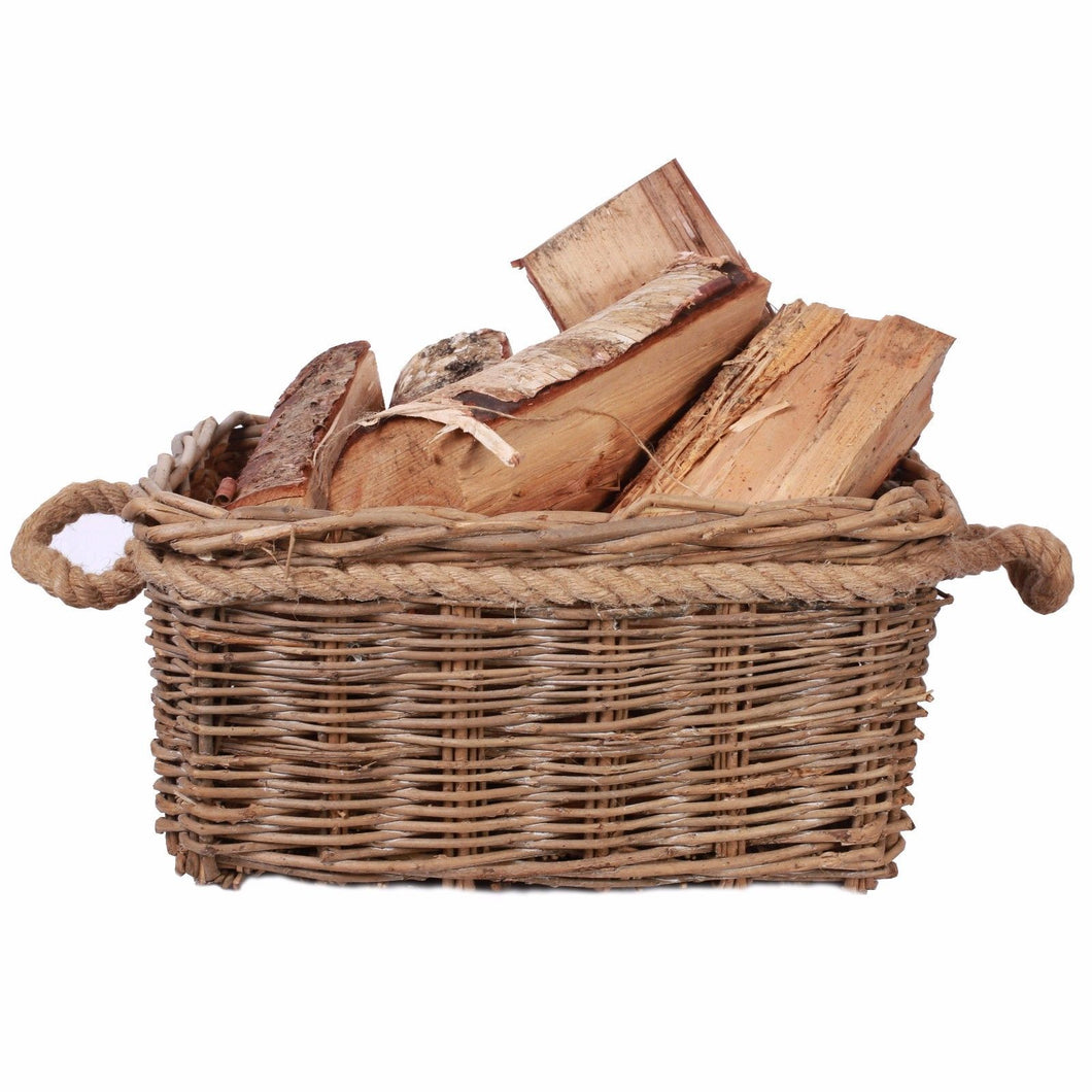 Fireside Wicker Log Basket With Rope Handles - Seasoned Logs Surrey